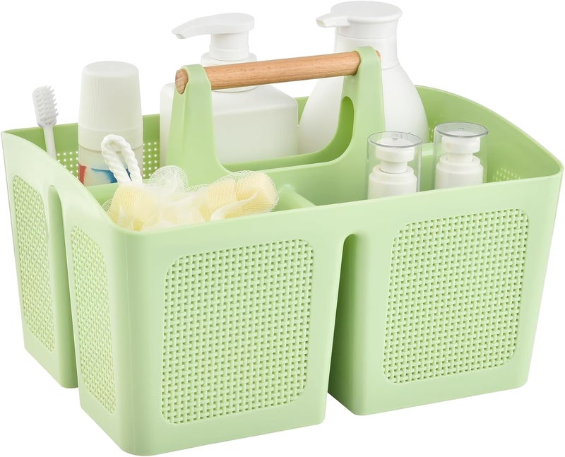 A-Link Portable Shower Caddy Basket with Compartments, Plastic Divided Cleaning Caddy Organizer Storage Tote with Handle for Bathroom, College, Dorm Room Essentials - Green - Image 1